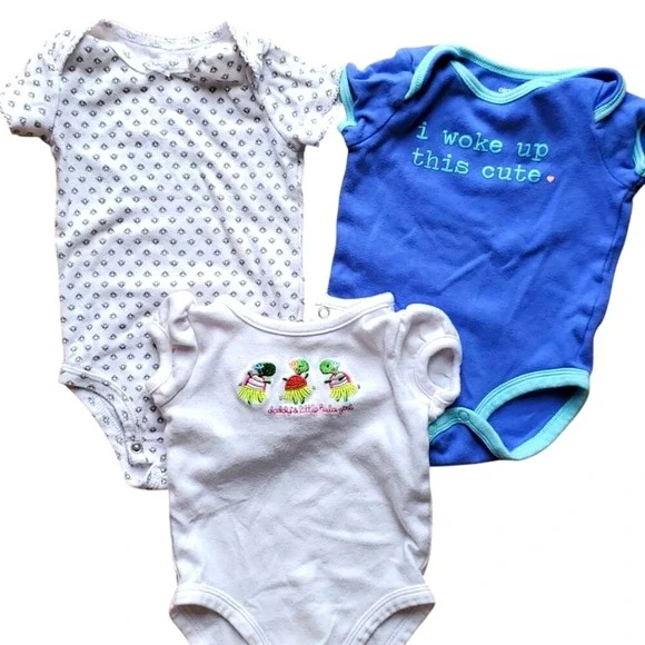 Carters Girl 3 Short Sleeve‎ Onesies Size 6M- turtle, bee, woke up