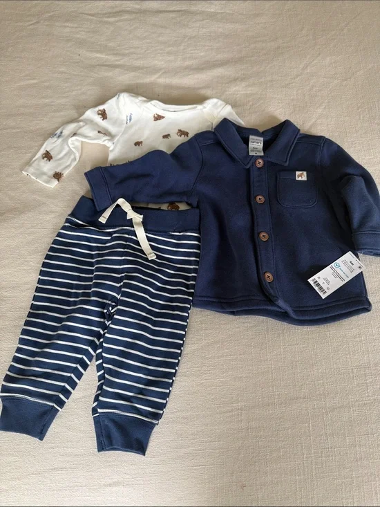Carter's Navy and White 3-Piece Baby Outfit with Woolly Mammoth Print