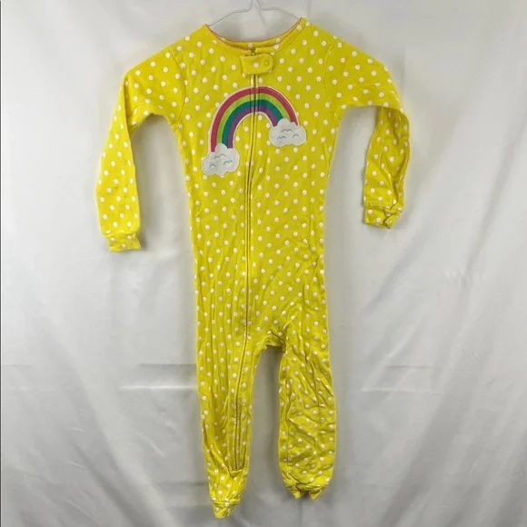 Simple Joy - Girl’s Sleep n Play - Size 4t - Yellow and White Dot - Rainbow
