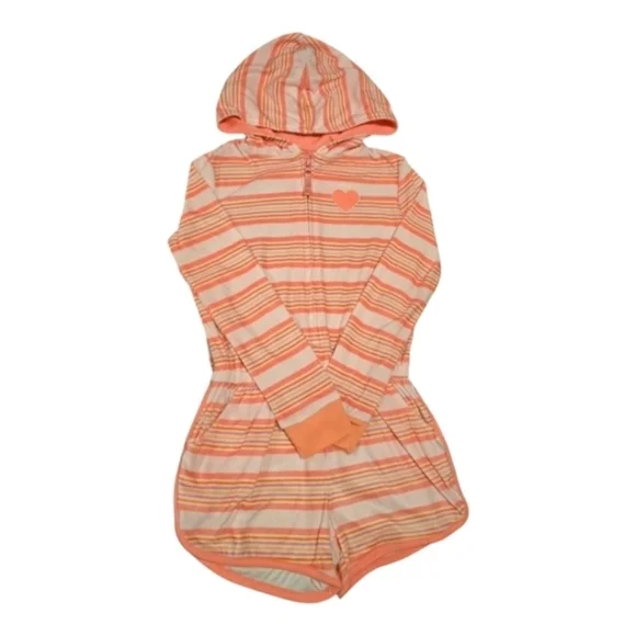 NWOT Girl's Cat‎ & Jack Retro Striped Hooded Zip Up Pajamas. Size 6/6X Small