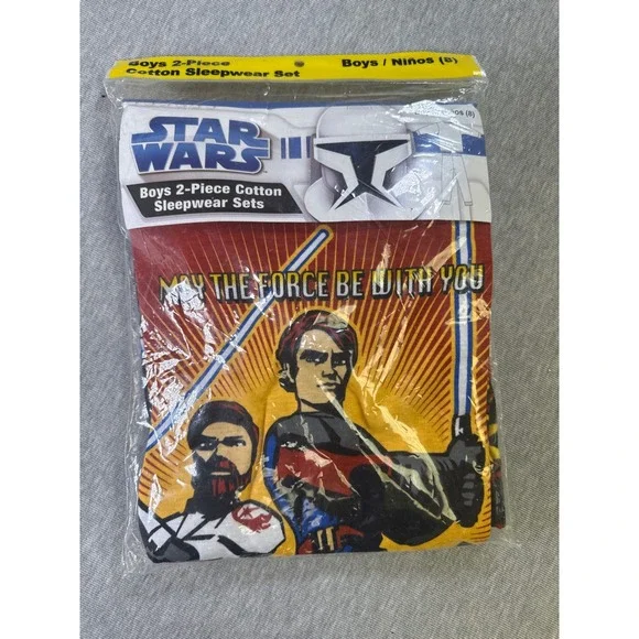 Star‎ Wars Clone Wars Boys 2-Piece Cotton Pajama Set Anakin Obi-Wan Size 8 New