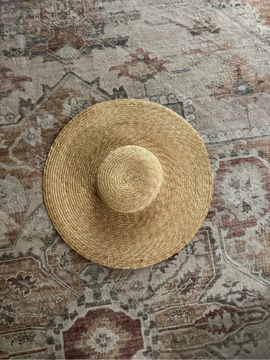 Wide Brim Straw Sun Hat - Natural Gold Tone