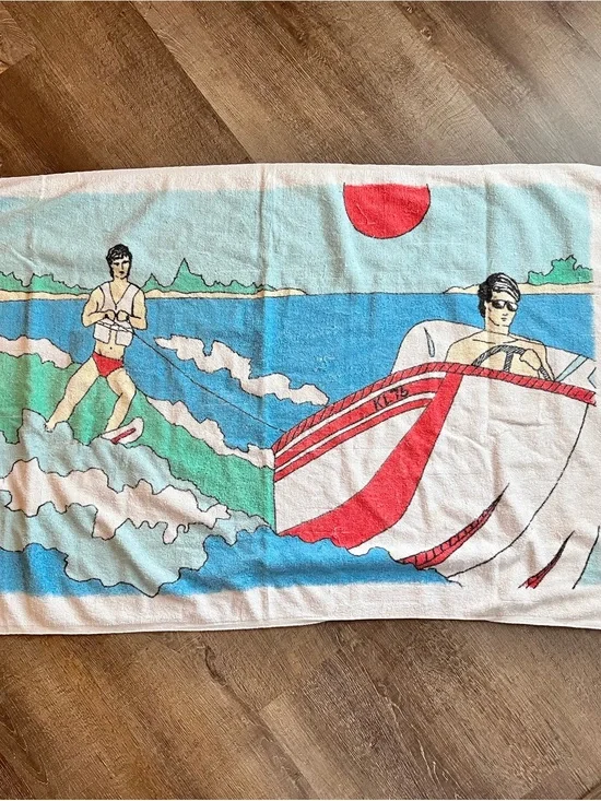 VTG Leshner beach towel water ski boat #retro