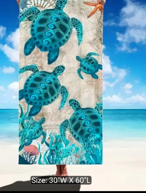 Large Turquoise Sea Turtle Beach Towel You Pick Tan Turtles Or Blue