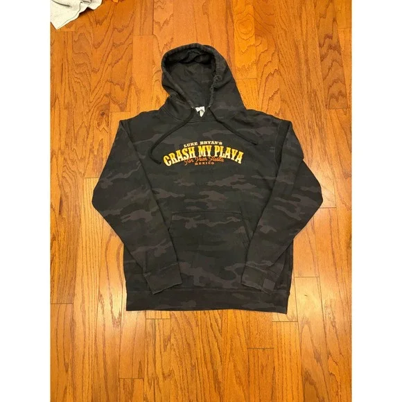 Luke Bryan Crash My Playa Ten Year Fiesta Mexico Camo Hoodie Mens Large‎ Black