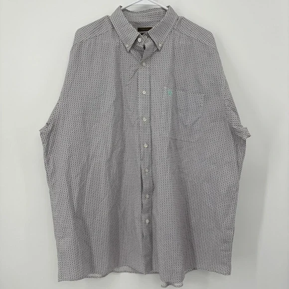 Ariat‎ Button Up Dress Shirt Mens XXL Blue Geometric Pattern Long Sleeve Stretch