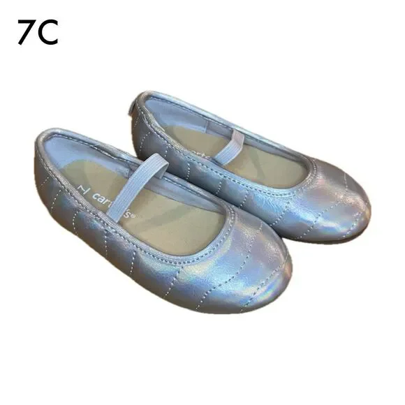 Carter’s Toddler Girls Silver Metallic Flats Dress Shoes Bow Size 7C Wedding
