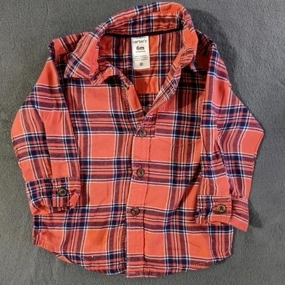 Baby boys Carter's plaid button down long sleeve cotton shirt size 6‎ months
