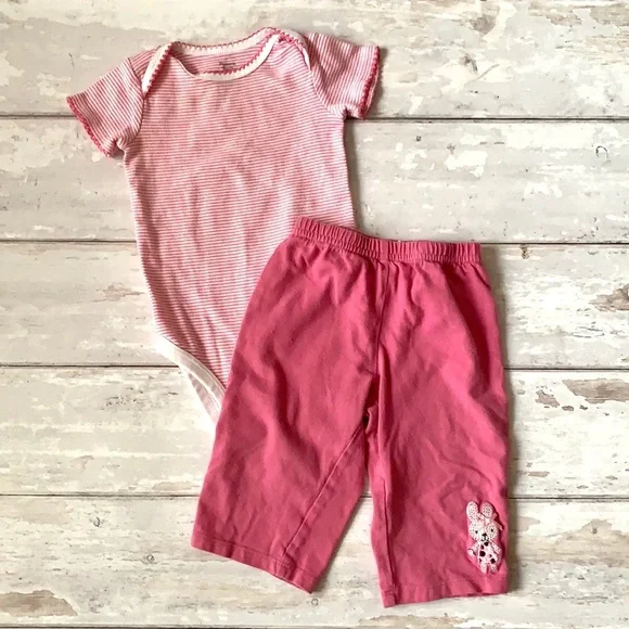 Baby Girl 6m Outfit Carters Pink Stripes Pants Set Light Pink Onesie Bodysuit
