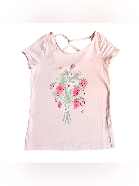 Carter's Size 7 Girls light pink strawberry floral criss cross short sleeve top