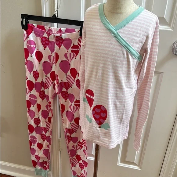 Hanna Andersson Girls Organic Cotton Pink & Red Balloon Long Johns Pajama Set