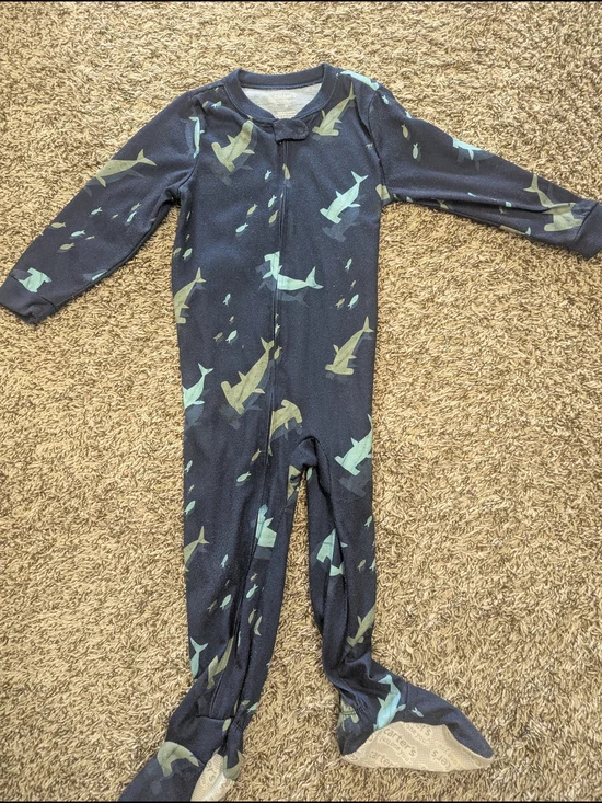 Kids Navy Shark Print One-Piece Pajamas