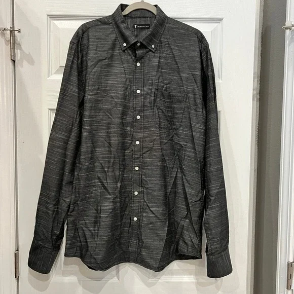 American Tall Button Down Shirt Charcoal Grey Slub Fabric Modern Professional LT