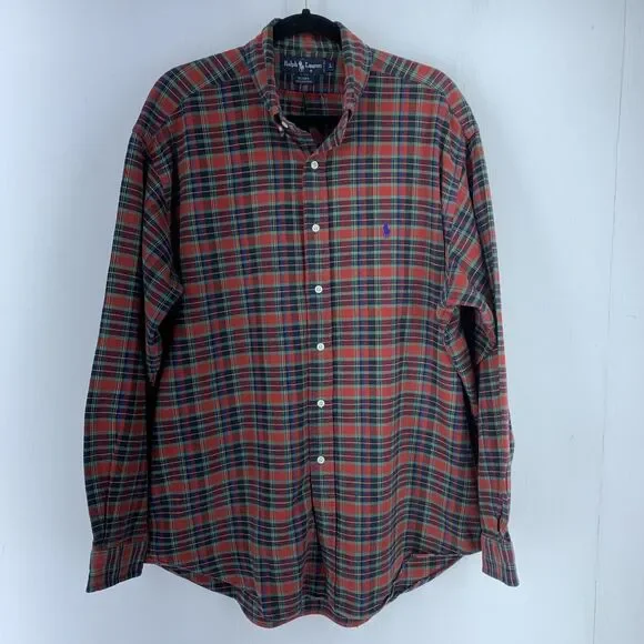 Vtg Ralph Lauren Mens Large Blair Plaid‎ Flannel Button Down Shirt Preppy Casual