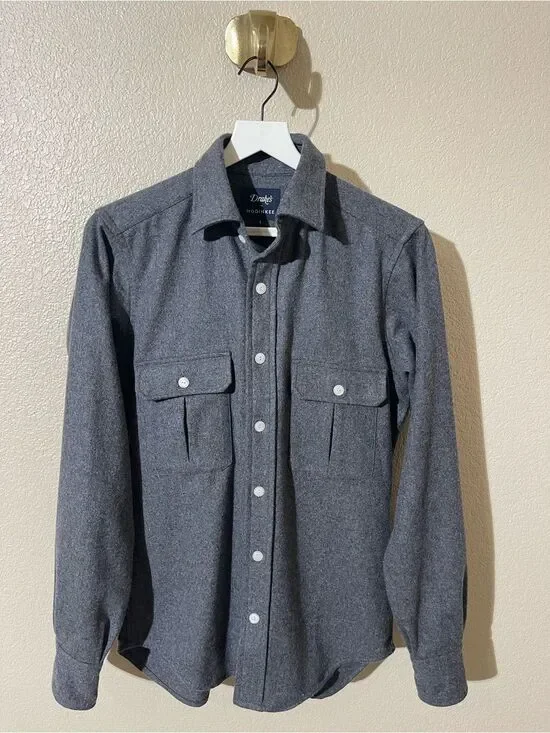 Drakes Charcoal Gray Button-Up Wool Shirt