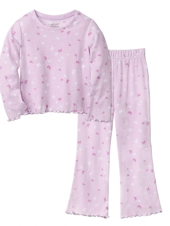 Cuddl Duds Girls Pajama Set Size 6-7 Pink Butterfly Thermal Set NWT
