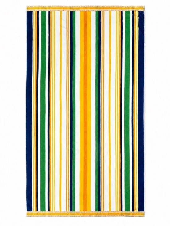Huge 100% Cotton Striped Beach Towels in Navy, Green, Yellow & White 2 pk 40x72