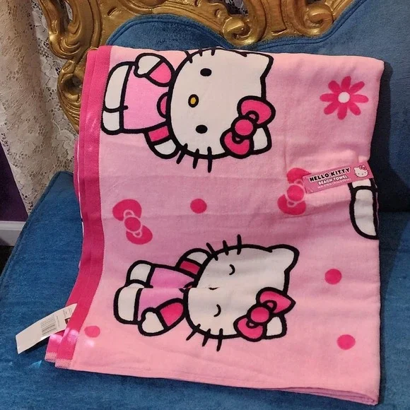 Hello Kitty Bows & Flowers Pink Beach Towel