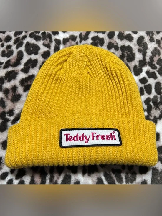 Teddy Fresh Yellow Ribbed Knit Beanie with Logo Patch