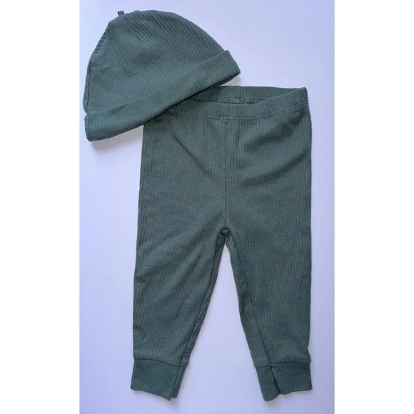 Carter's Baby Sage Green Ribbed 2 Pc Hat & Pant Set Size‎ 9mo