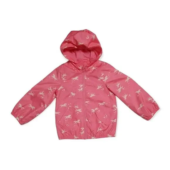 Carter's Girls 24 Mouth Unicorns‎ Stars Raincoat Jacket Coat Pink Hooded Kids