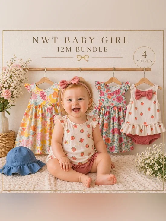 NWT Baby Girl 12M Bundle Carter’s + Boutique + Catherine Malandrino 4 Outfits