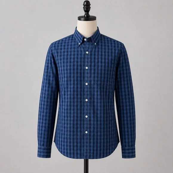 Peter Millar Men's XXL Blue Gingham Check Button Down Shirt  100% Cotton‎