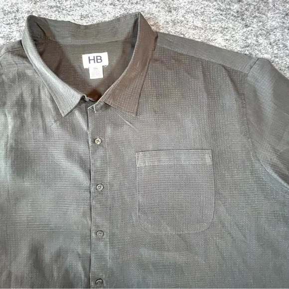 HB Button Down Shirt Mens 5XL Charcoal Gray Short Sleeve Big & Tall‎ Lightweight