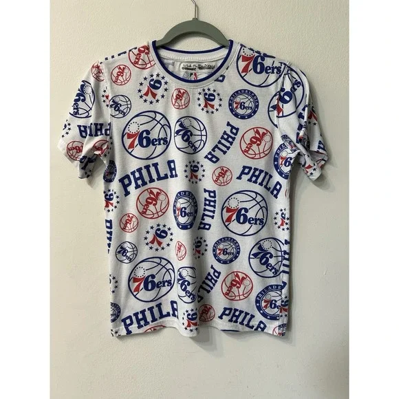 Philadelphia 76ers Shirt Youth L 14-16 All Over Print PHILA NBA Icer Brands Tee
