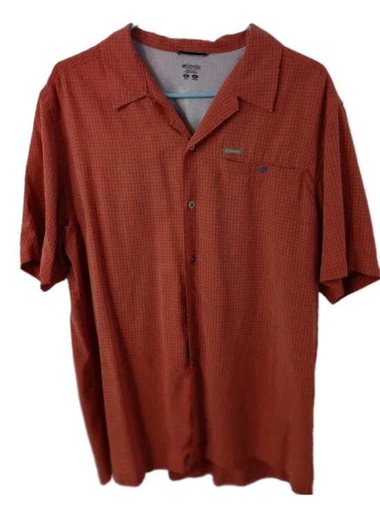 Columbia Sportswear Men's Shirt Orange Short Sleeve Fishing Outdoors M Button