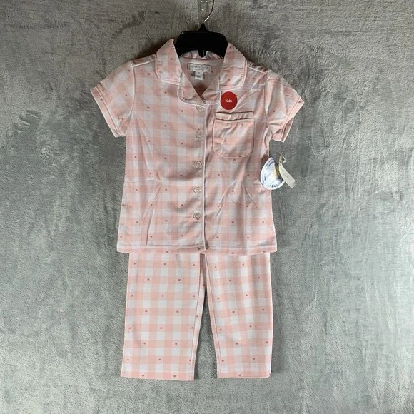 Charter‎ Club Girls 5 Pajama Set Pants Button Up Top Mommy and Me Pink Plaid PJs