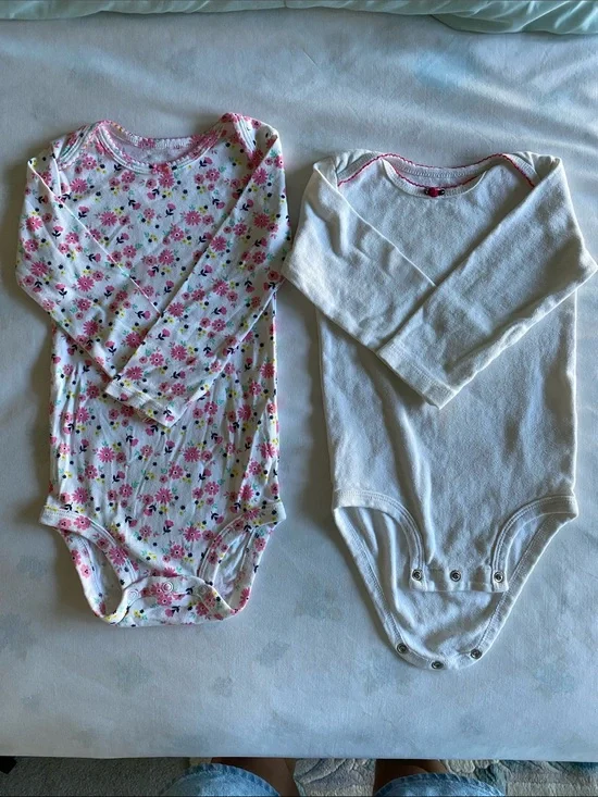 Carter's White and Pink Floral Long-Sleeve Baby Bodysuit Set