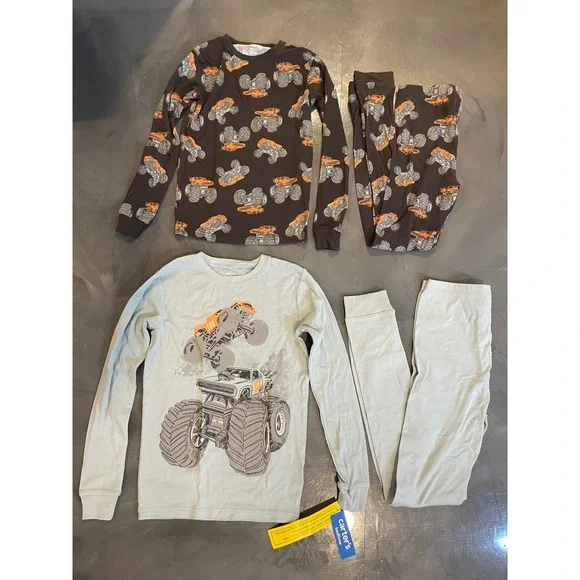 Carters Boys Monster Truck Pajamas Set 4-Piece Snug‎ Fit Blue Charcoal Sz 14 NWT