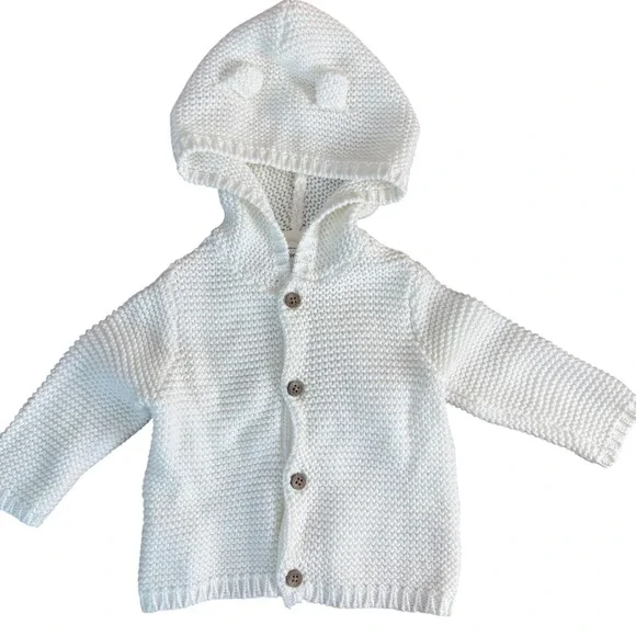 Carter's Baby White Knit Hooded Cardigan Sweater with Bear Ears 3‎ Months