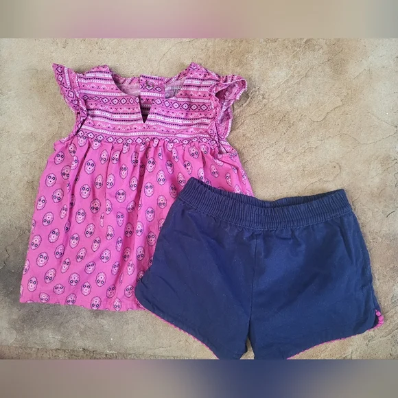 Carter's 6m Navy Baby Shorts And Printed Top Set Boho Preppy
