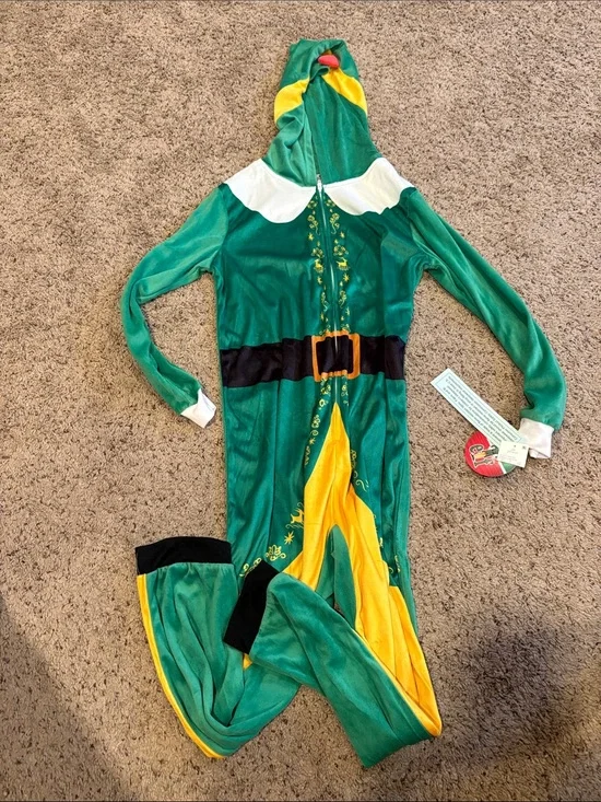 ELF Green & Yellow Hooded Elf Onesie pjs