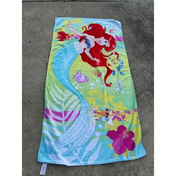 Disney Beach Towel OS Blue Ariel The Little Mermaid Flounder Sebastian Kids