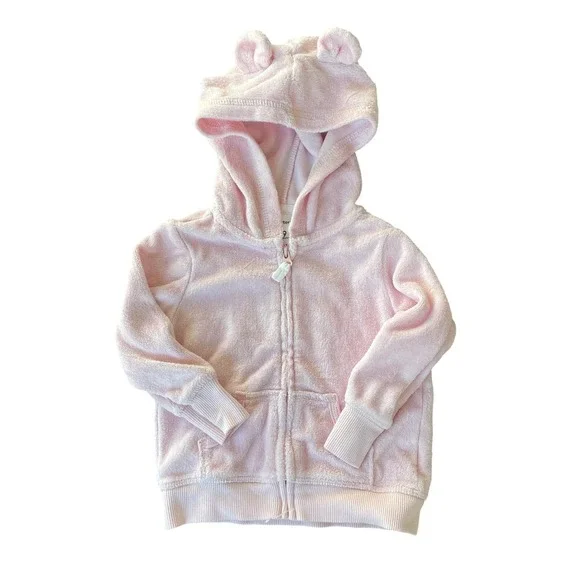 Carters Plush Bear Ear Hoodie Girls‎ 9 Months Light Pink Cozy Fall Minimalist