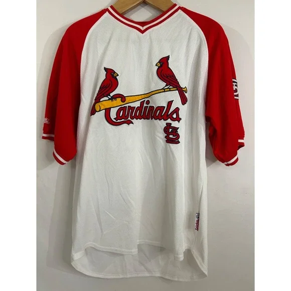 St. Louis Cardinals‎ MLB Jersey Shirt Red White Stitches Raised Lettering Size L