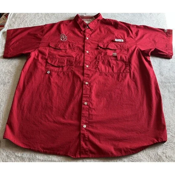 Columbia PFG Oklahoma Sooners Mens XXL Red Short Sleeve Fishing Shirt OU Logo