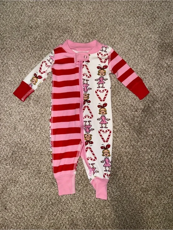 Hanna Andersson Cindy Lou Who The Grinch 2-Way Zip Holiday Candy Cane Pajamas