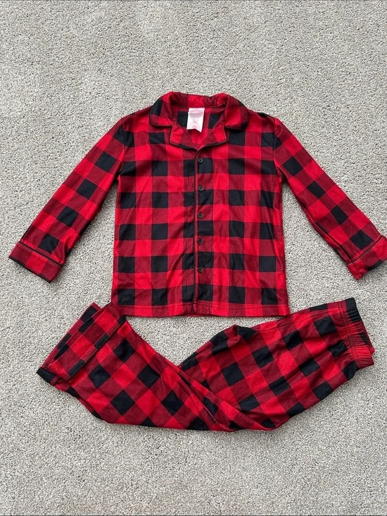 Kids Red and Black Buffalo Plaid Pajama Set - Classic Button-Front