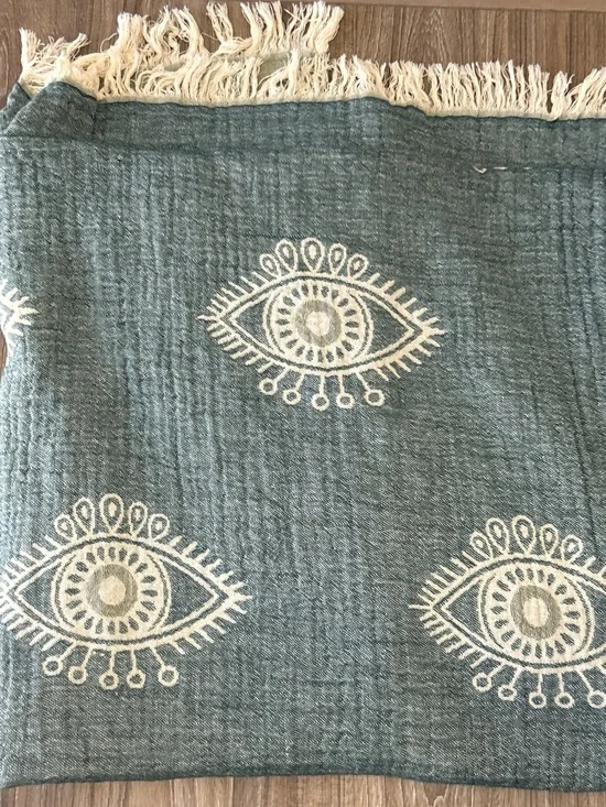 Boho Eyes Woven Never Printed Blanket Towel Olive / Teal Green FLiPSiDE 2 Side