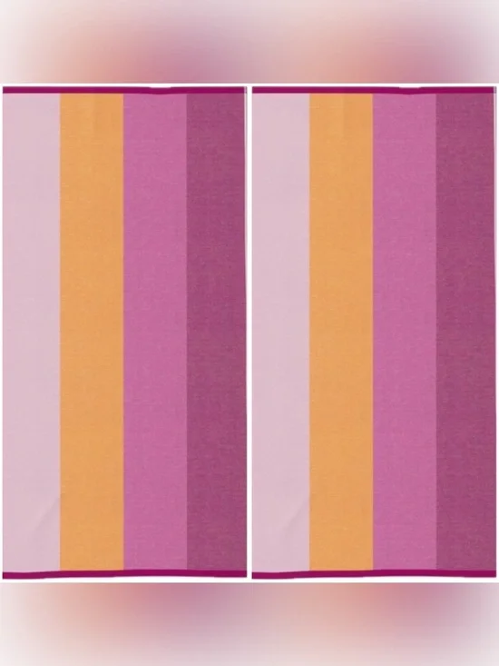 {2 Pack} Multi Striped Reversible Beach Towels- Pink/ Orange