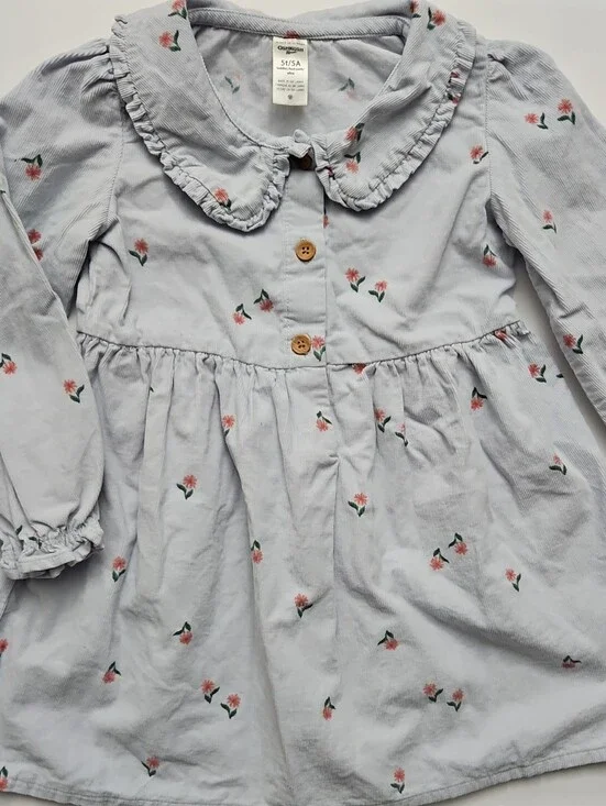 5t Cotton Long Sleeve Floral Ruffle Collar Dress