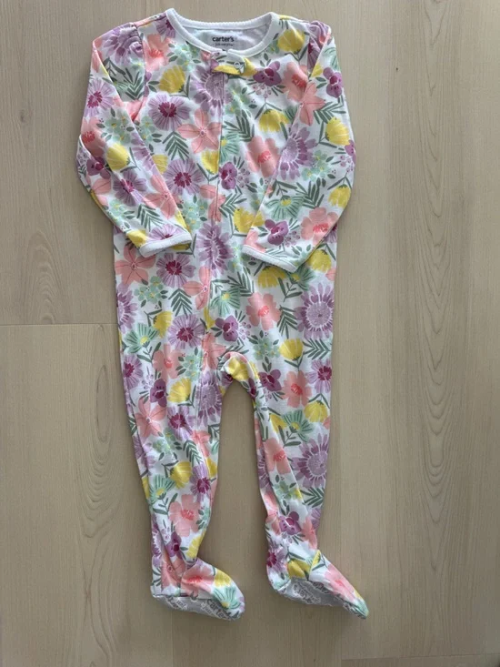 Floral One-Piece Pajama Romper - Pastel Flowers