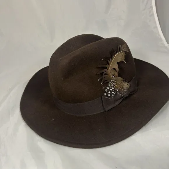 LAUREN Ralph Lauren Feather Embellished Wool Hat Brown Size Medium