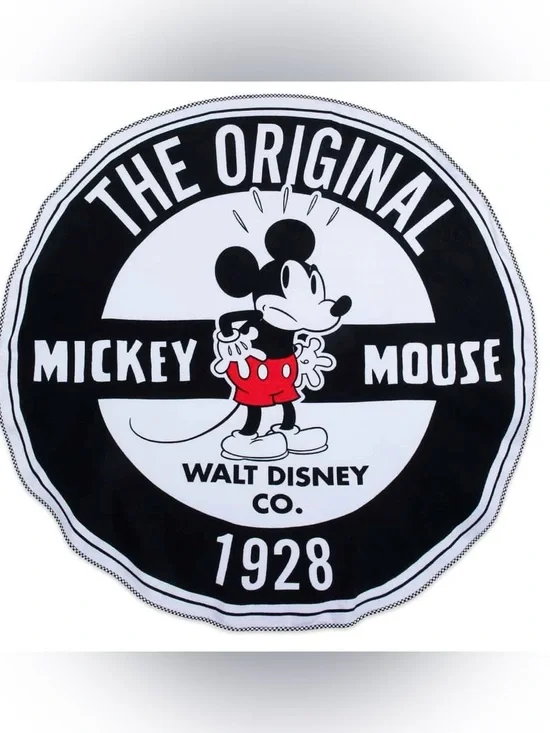 Disney Mickey Mouse Round Beach Towel in Black, White, Red