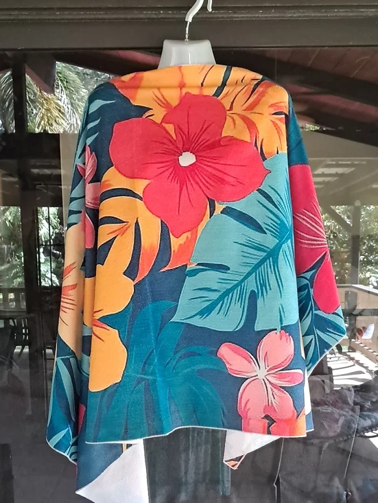 Quick Dry Tropical Floral Beach Towel in Teal and Coral