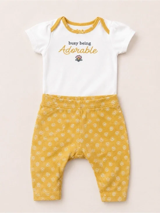 Carter’s - 2 Piece Set W/  ‘Busy Being Adorable’ (Cotton) - NB